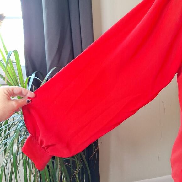 Vintage 80s Chaus High Neck Pleated Secretary Blouse Size 16 L Balloon Sleeves - Picture 8 of 10